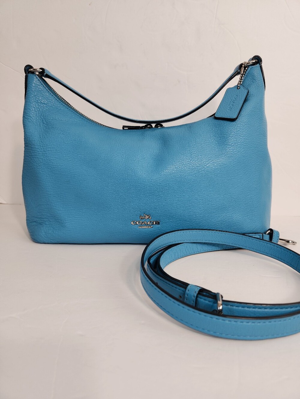 COACH  Hobo Bag E/W Celeste Shoulder Crossbody Pebbled Soft Leather Bluejay
